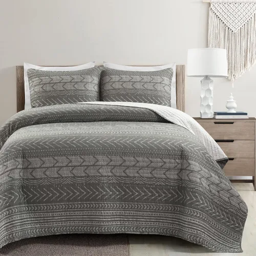 Vista 15 de Lush Decor Hygge Geo - Juego de ropa de cama de 3 piezas, diseño de rayas, tamaño king, negro y blanco