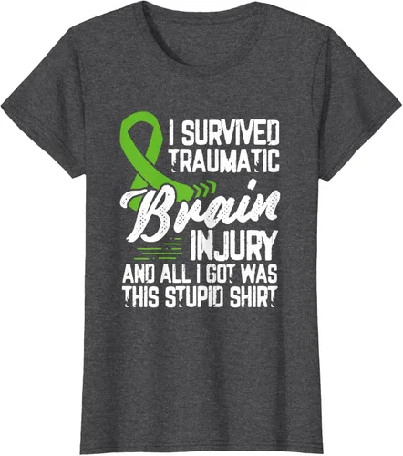 Vista 5 de Camiseta traumática con cinta verde para concienciación de lesiones cerebrales traumáticas I survived TBI, Negro, S