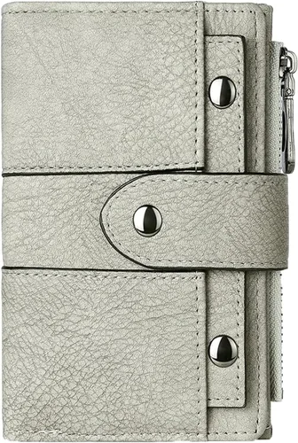 Vista 14 de Cartera pequeña de cuero para mujer con bloqueo RFID y ventana para identificación, Gris oscuro, Classic