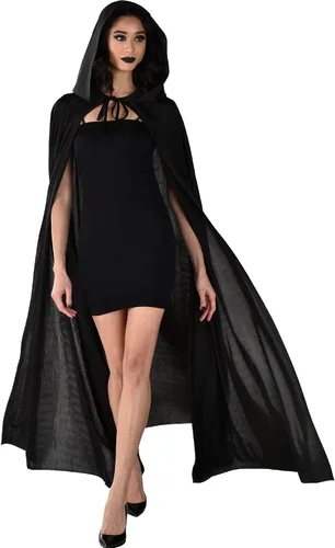 Vista 3 de Capa larga con capucha negra Estándar para adultos (paquete de 1) Lujosa tela suave perfecta para Halloween, cosplay, disfraces y eventos