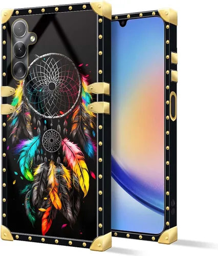 Vista 2 de DAIZAG Funda compatible con Samsung Galaxy A14 5G, funda protectora de TPU suave dorada a prueba de golpes para regalo, atrapasueños de plumas