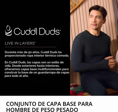 Vista 3 de Cuddl Duds Conjunto de Camiseta y Leggings de Ropa Interior Térmica para Hombres - Calzoncillos Largos Gruesos con Forro de Vellón - Capa Base