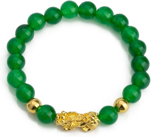 Vista 4 de ZenBless Fengshui - Pulsera de jade de porsperidad con dije de la suerte Feng Shui de obsidiana negra, regalo para hombres y mujeres con chapado