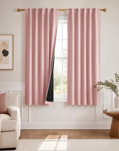 Vista 37 de PONY DANCE Cortinas opacas 100% cortas de 24 pulgadas de largo, medias cortinas con aislamiento térmico para ventanas pequeñas con parte trasera