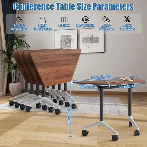 Vista 2 de 47.2" Folding Trapezoidal Conference Table with Wheels (4,Walnut)