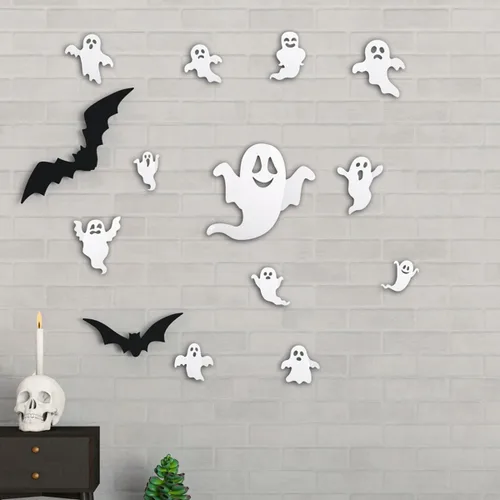 Vista 5 de 25 calcomanías de pared de Halloween, decoración de pared de fantasmas 3D, reutilizables, autoadhesivas, calcomanías de pared de Halloween