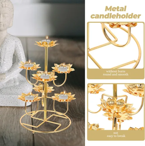 Vista 6 de Portavelas de yoga de Buda de flor de loto - Candelabro de acero para decoración del hogar