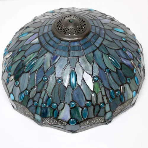 Vista 7 de WERFACTORY Tiffany Lámpara de mesa de noche de cristal azul mar, lámpara de mesa estilo libélula luz de lectura de escritorio, base de metal, 16 x