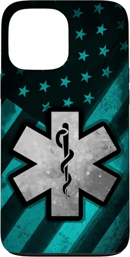 Vista 23 de Funda para iPhone 16 EMT EMS Paramédico Azul Turquesa USA Bandera Americana