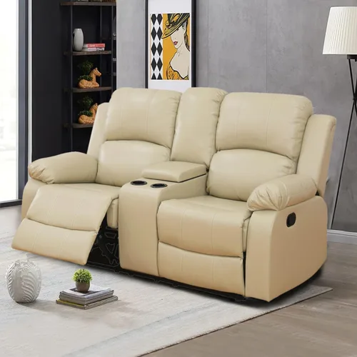 Vista 30 de Sofá reclinable manual de cuero para muebles de sala de estar, sofá reclinable de 78 pulgadas con mesa abatible, portavasos y sofá de cuero