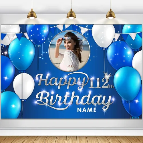 Vista 26 de Cartel decorativo personalizado de feliz cumpleaños número 100 – Cartel personalizado de fiesta de cumpleaños azul marino en tamaños grandes, fotos