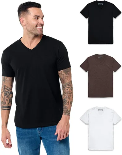 Vista 16 de Camiseta de manga corta con cuello en V para hombre, de algodón suave Sin marca - Blanco