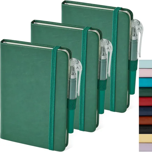 Vista 17 de Paquete de 3 cuadernos rayados con bolígrafo, cuadernos A5 (5.7 x 8.4 pulgadas) de tapa dura de cuero para mujeres y hombres, trabajo, 160 páginas