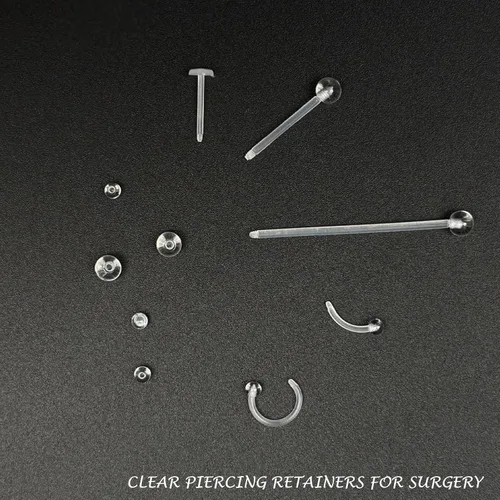 Vista 6 de 60 piezas de retenedores transparentes para cirugía, joyería de plástico Bioflex para pezón, lengua, nariz, tabique, cejas, cartílago, cartílago