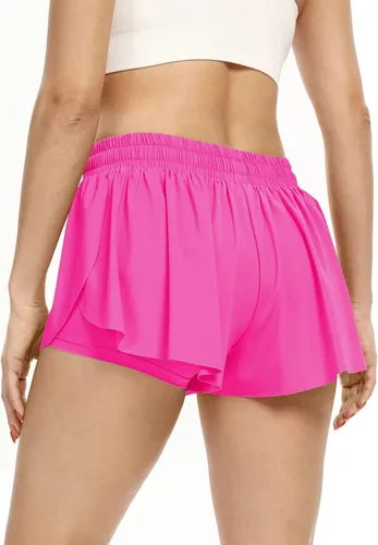 Vista 3 de Pantalones cortos fluidos para mujer, 2 en 1, con diseño de mariposa, pantalones cortos atléticos con bolsillo, faldas de entrenamiento, ciclismo