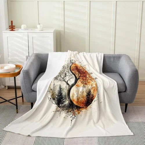 Vista 9 de Erosebridal Sketch Tree Flannel Blanket 40x50 Inch Vintage Farmhouse Fleece Blanket Grey Minimalist Mid Century Fuzzy Plush Throw French Country
