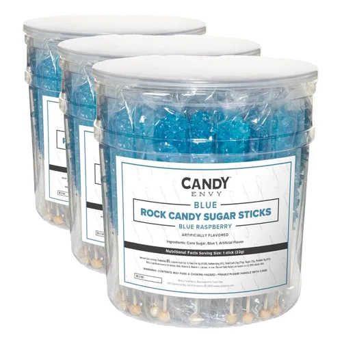 Vista 10 de Blue Rock Candy - Palitos de azúcar con sabor a frambuesa azul, 12 recuerdos de fiesta envueltos individualmente