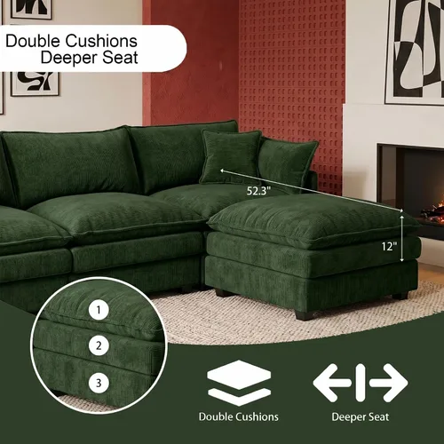Vista 3 de Sofá modular modular de chenilla Cloud de 102 pulgadas con otomana Verde