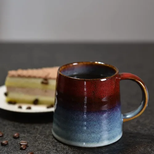 Vista 8 de Taza de café grande de cerámica, taza de té para oficina y hogar, tazas de café de cerámica hechas a mano, 16.5 onzas, aptas para lavavajillas