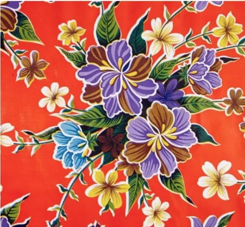 Vista 8 de Alux - Mantel de plástico con flores de hibisco para patios, picnic y mesas de cocina, azul y rojo, vinilo de plástico, mantel de plástico
