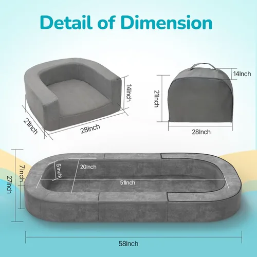 Vista 2 de Cama de suelo 3 en 1 para niños pequeños, cama portátil de viaje, tumbona y sofá para niños de 1 a 6 años, con bolsa de transporte, diseño plegable