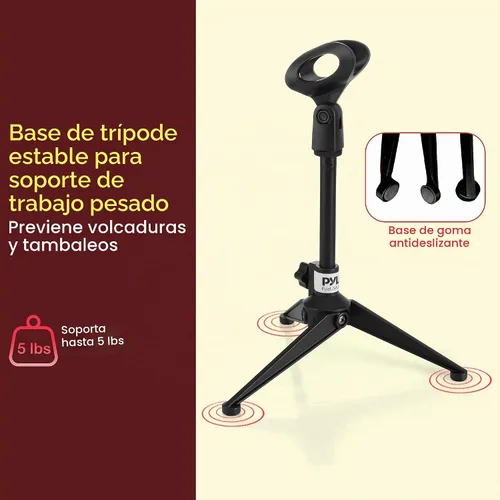 Vista 3 de Pyle - Soporte de micrófono de escritorio para trípode, altura ajustable de 4.7 a 8.7 pulgadas de alto con soporte de embrague resistente, peso de 5