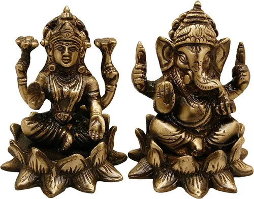 Vista 5 de eSplanade Set de ídolo Laxmi Ganesh de latón de 3" en loto