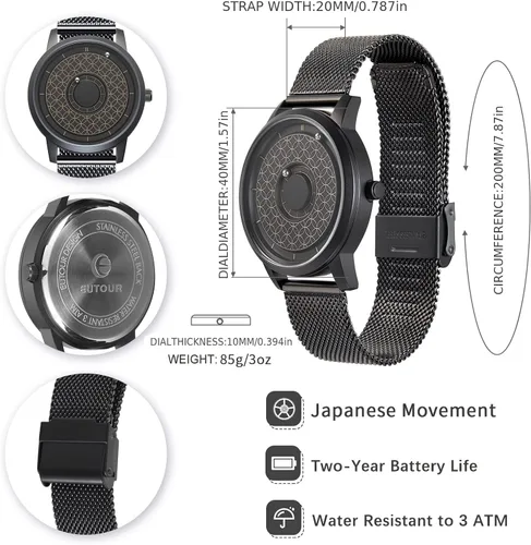 Vista 3 de EUTOUR Reloj magnético para hombre Magneto con pulsera de malla de acero inoxidable de 1.575in
