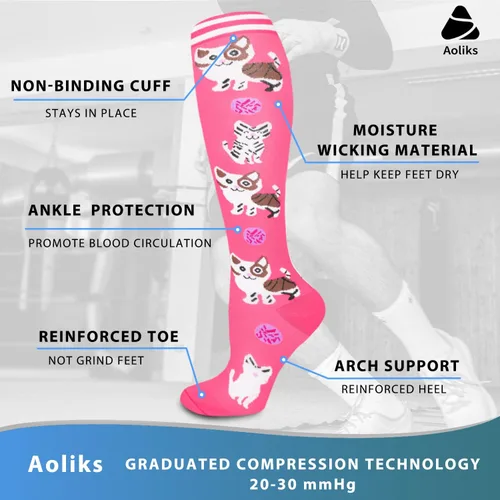 Vista 5 de Aoliks 78 pares de calcetines de compresión médica para mujeres y hombres, calcetines de apoyo hasta la rodilla de 20-30 mmHg para correr