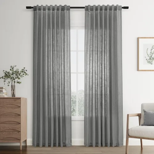 Vista 58 de Joywell - Cortinas de lino de 96 pulgadas de largo para sala de estar Natural