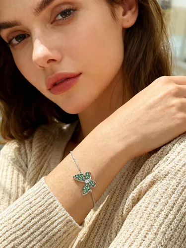 Vista 3 de STARCHENIE Collar de mariposa y pulsera para mujer de plata de ley 925 con diseño de mariposa esmeralda