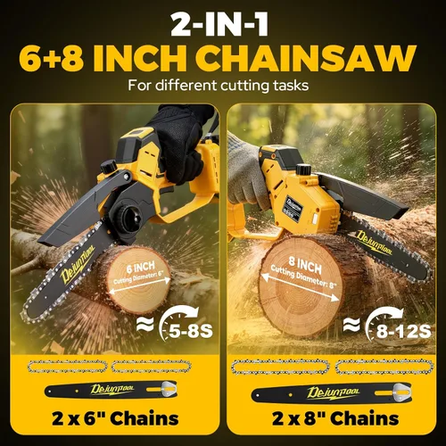 Vista 6 de Mini motosierra inalámbrica compatible con batería Dewalt de 20 V máximo, motosierra eléctrica pequeña de 6 y 8 pulgadas, sin escobillas, engrasador
