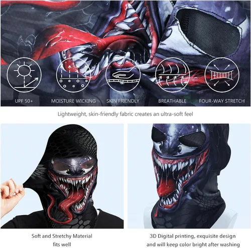 Vista 2 de Obacle Máscara de calavera para Halloween, fantasma, máscara de cara completa, pasamontañas aterradoras, disfraz de cosplay