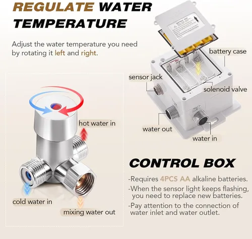 Vista 4 de Llave automática, Plateado, FN0102N Sensor de movimiento de latón activado,Grifos comerciales sin contacto,Ahorro de agua fácil de instalar