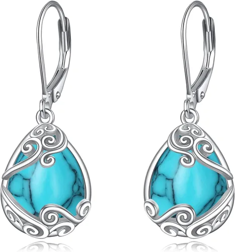 Vista 78 de Aretes colgantes con forma de lágrima de filigrana de piedra lunar de plata de ley 925 con cierre de palanca para mujer, regalos de joyería