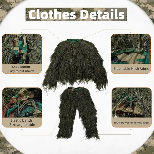 Vista 4 de Ghillie Suit for Men, 5 in 1 3D Camouflage Hunting Suits Camo Hunting Clothes for Adults