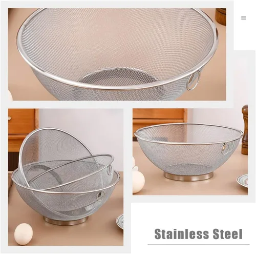 Vista 4 de Zerodeko Contenedor de cereales Filtro de malla Cuenco de colador de acero inoxidable de 11 pulgadas Colador de arroz de metal Escurridor de arroz