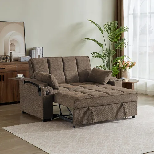 Vista 6 de Eafurn Sofá cama convertible de felpilla capitoné 3 en 1 de 65 pulgadas Café - 65