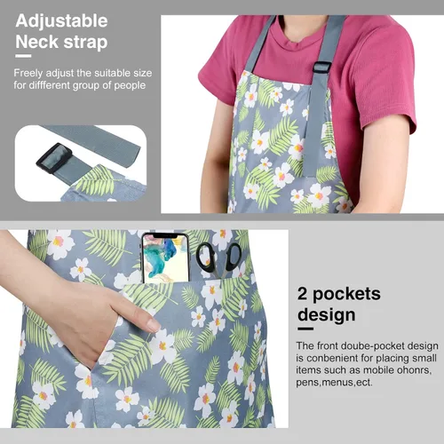 Vista 5 de BOUMUSOE Paquete de 3 delantales florales con bolsillo, delantales para mujer, impermeables, ajustables, para cocina, jardinería