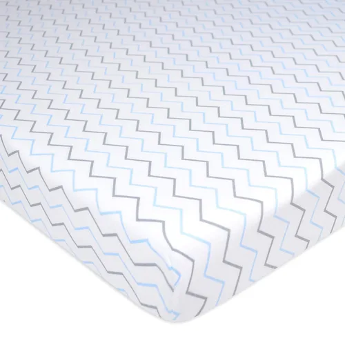 Vista 3 de American Baby Company - Sábana bajera ajustable de tejido de punto suave y transpirable 100% algodón, sábanas de practicuna, Estrella azul/Zigzag
