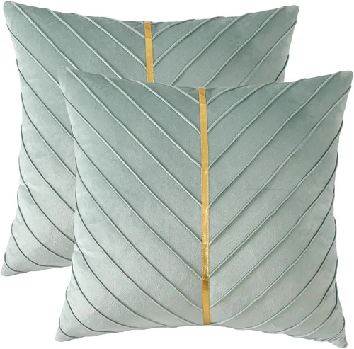 Vista 41 de Fundas de Almohada Decorativas de Terciopelo Verde Aguamarina de 16 x 16 pulgadas, Paquete de 2 con Cuero Dorado Decorativo de Navidad, Fundas