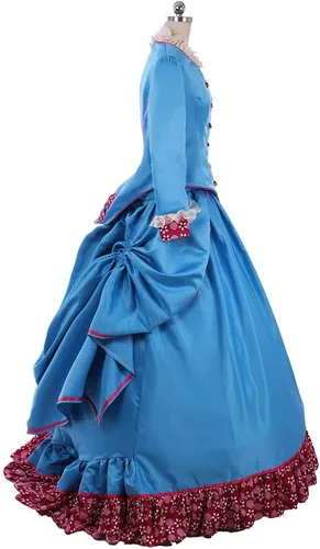 Vista 4 de Women's Gothic Victorian Bustle Gown Edwardian Dress Vintage Long Sleeve Historical Costume