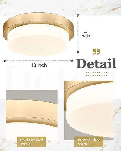 Vista 4 de Lámpara de techo de montaje empotrado dorada, 13 pulgadas, accesorios de iluminación de techo para dormitorio, pasillo, cocina