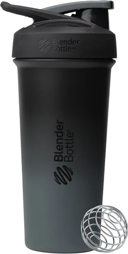 Vista 24 de BlenderBottle Strada Shaker Cup - Botella de agua aislada de acero inoxidable con batidor de alambre, 24 onzas, color negro