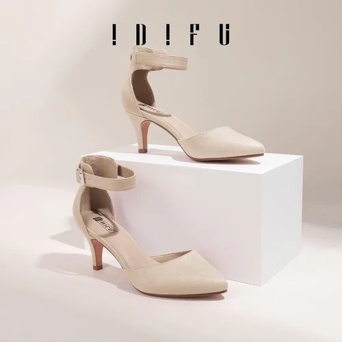 Vista 2 de IDIFU IN3 D'Orsay Zapatos de tacón bajo para mujer, zapatos de vestir puntiagudos con puntera cerrada, correa de tobillo para novia, elegante