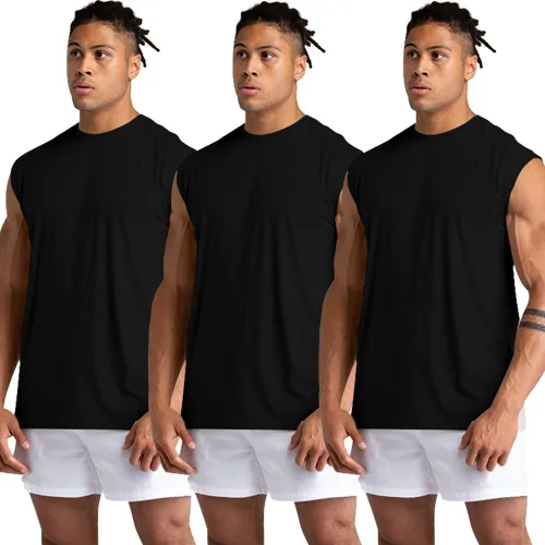 Vista 3 de Holure Paquete de 1 o 3 o 5 camisetas sin mangas para hombre, camisetas sin mangas de entrenamiento, camisetas atléticas para entrenamiento