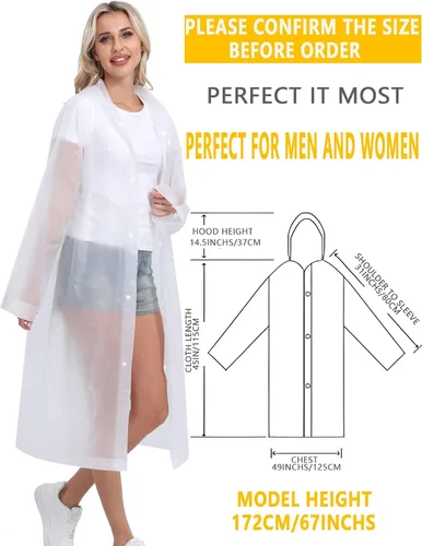 Vista 18 de 2 abrigos de lluvia de Borogo para adultos, chaquetas de lluvia reutilizables para hombres y mujeres
