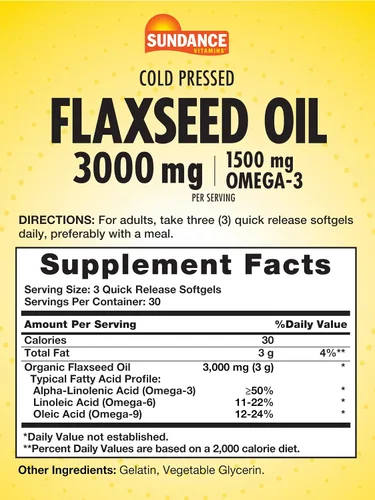 Vista 2 de Sundance Aceite de linaza 3000mg 90 cápsulas blandas con 1500 mg