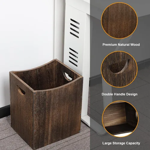 Vista 3 de Vrisa Basurero rectangular de madera de 5.3 galones con asas integradas, pequeño bote de basura para dormitorio, oficina, cocina, baño, debajo