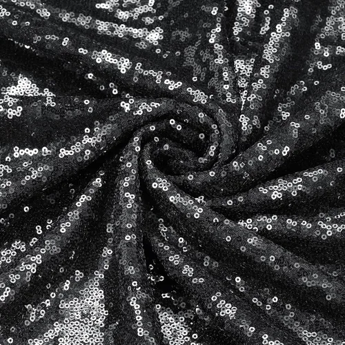 Vista 3 de PATIKIL Tela de lentejuelas negra, 4 yardas de longitud 4.9 pies de ancho, tela de malla con lentejuelas con purpurina completa para coser